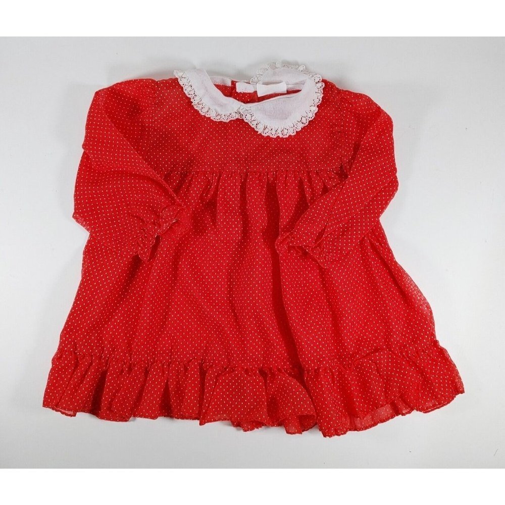 Vintage Angel Wear Smocked Sheer Red Polka Dot Dress  24 Months Easter